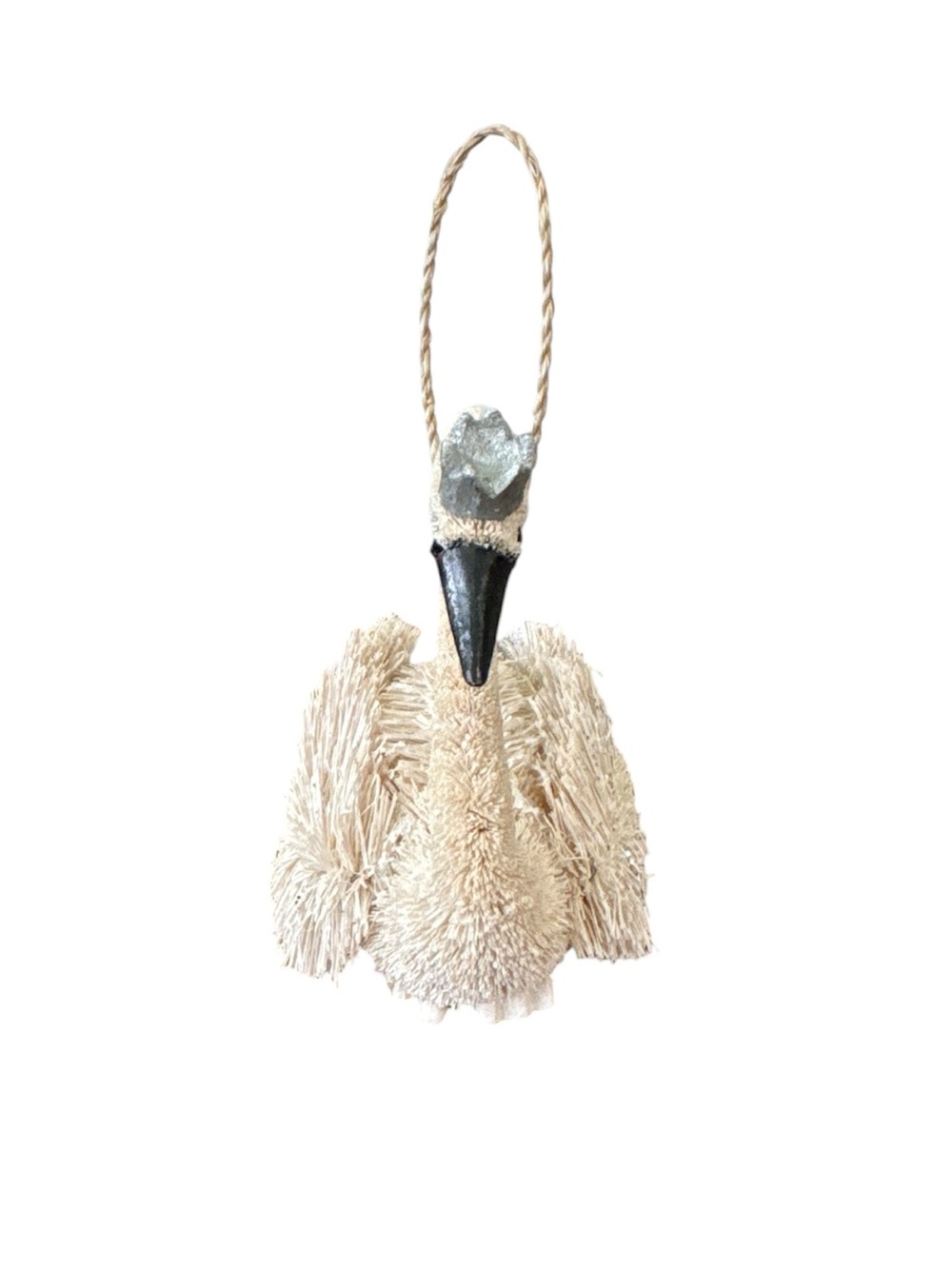Pottery Barn Crowned Swan Ornament Natural Bottlebrush Glitter Holiday Gifts - Picture 5 of 7